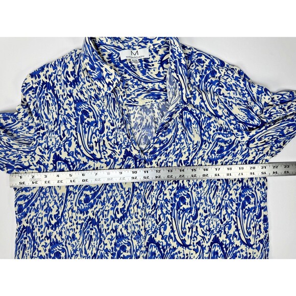 Magaschoni Blouse Womens XL Blue White Paisley Abstract Button Front Long Sleeve - Picture 8 of 12